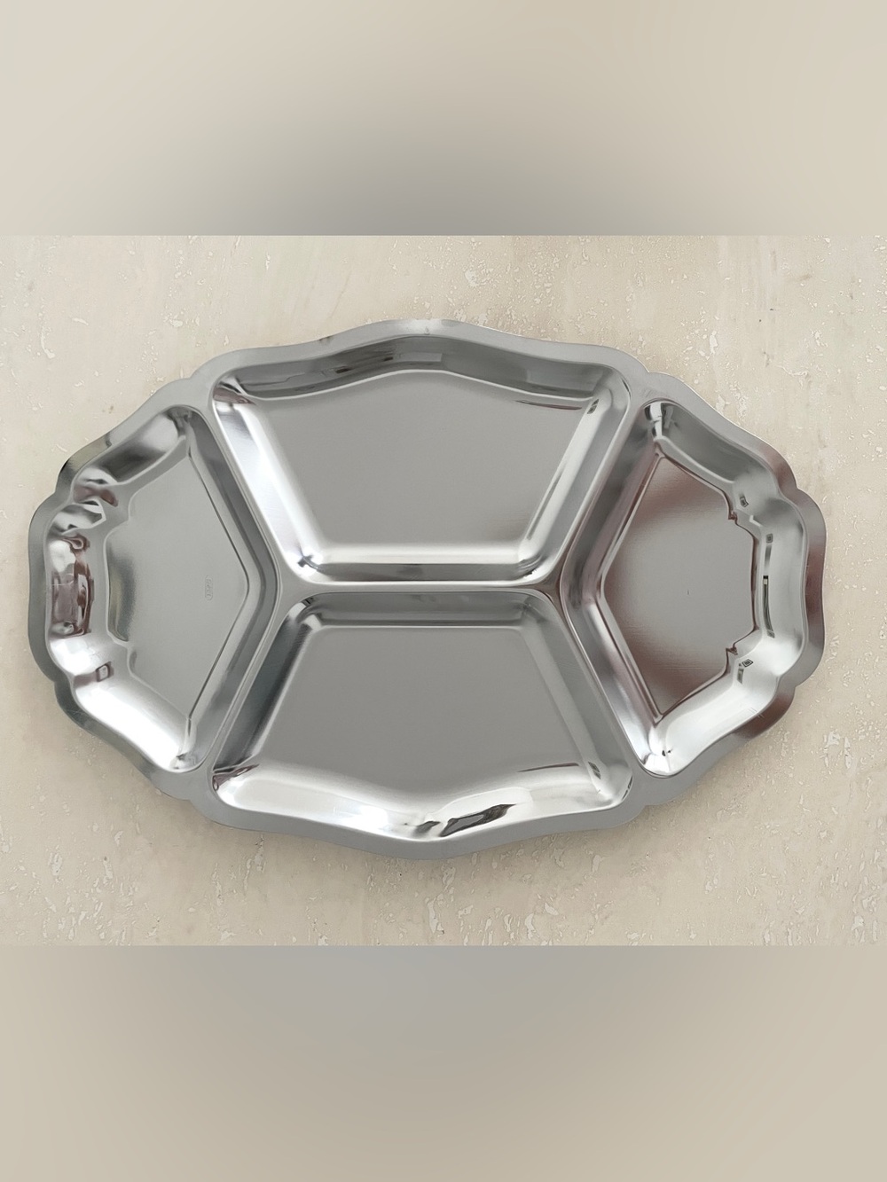 Inox Divided Serving Event Tray Stainless Steel 4 Compartment 14 3/4" x 10 1/2"